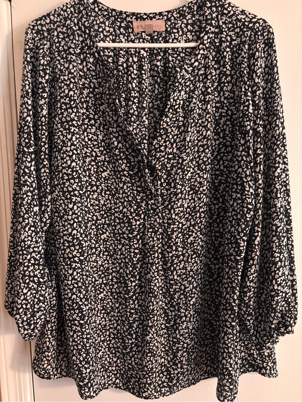 Philosophy Black and White Dotted V-Neck Blouse